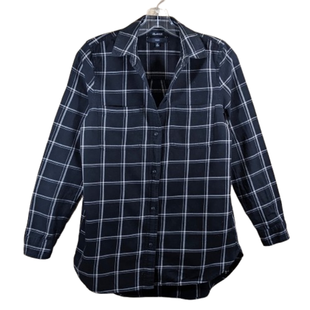 Madewell Shirt Classic Check Plaid Black White Button Up Long Sleeves Co…